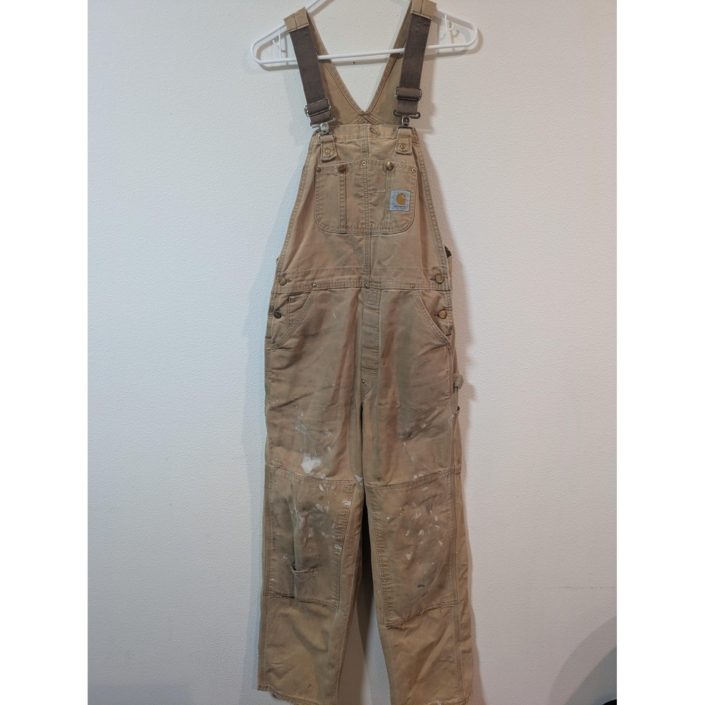 Carhartt Overalls Mens 32 Paint Splatter Canvas Bib Double Knee Work Distressed